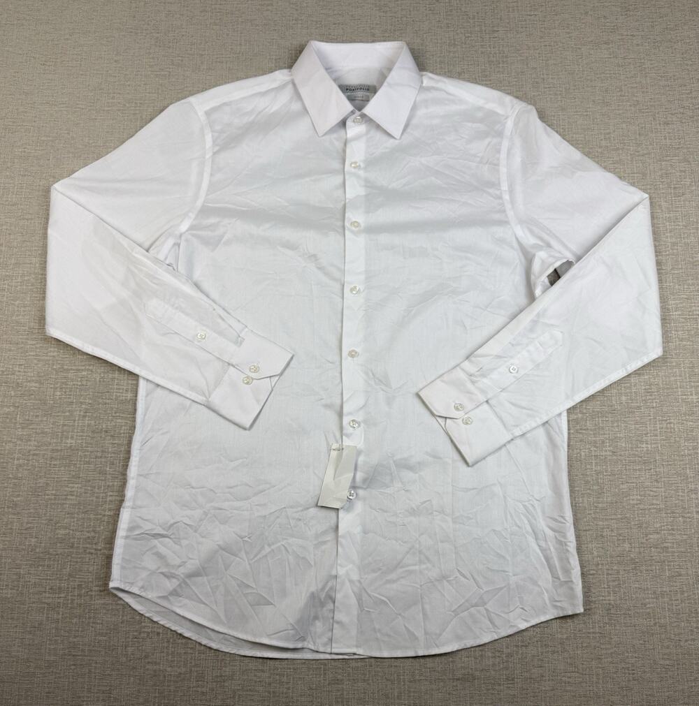 Perry Ellis Portfolio Dress Shirt Men’s 16.5 34/35 Slim Fit White NWT